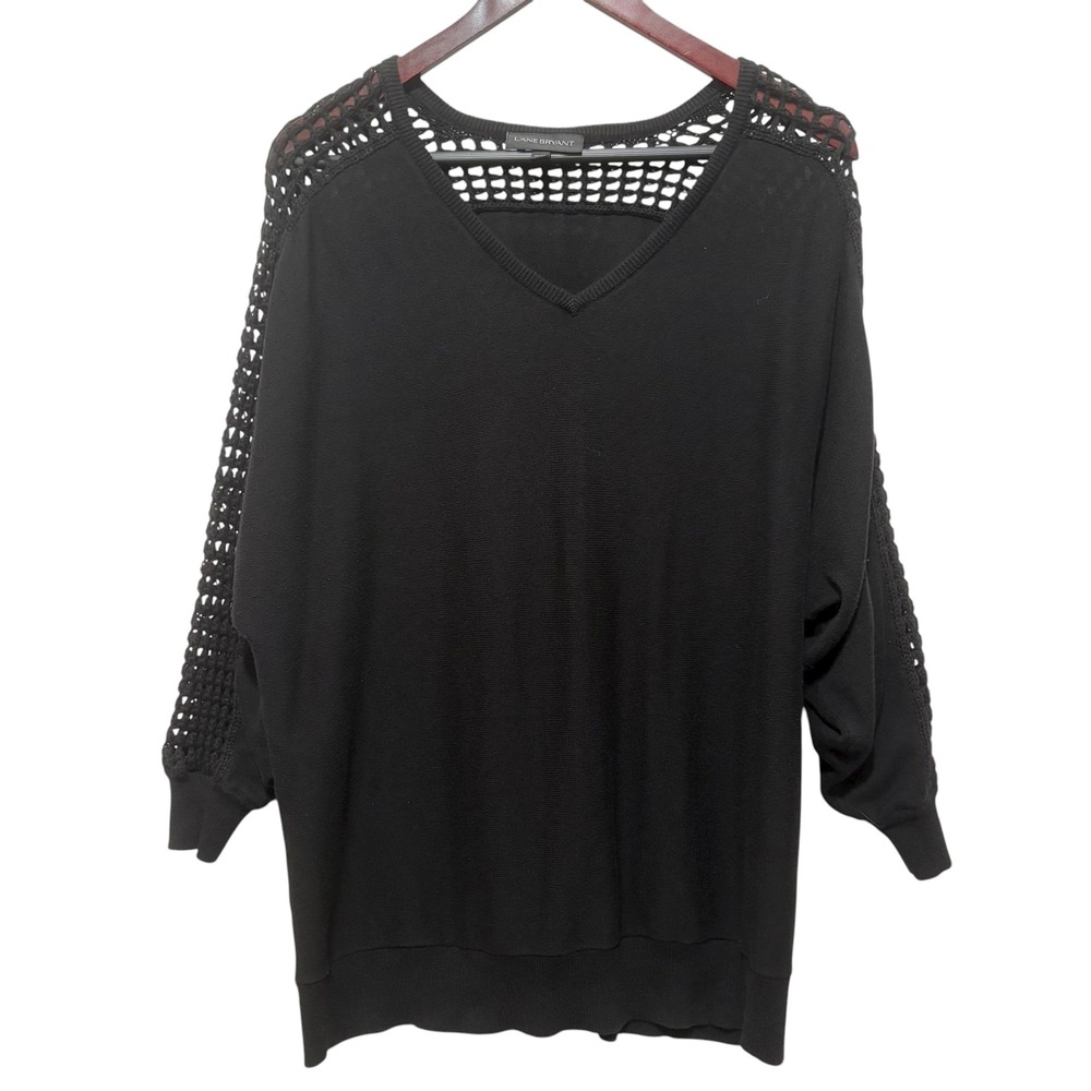 Lane Bryant‎ Women Tunic Sweater 18/20 Crochet Knit Open Weave Sleeve Minimalist